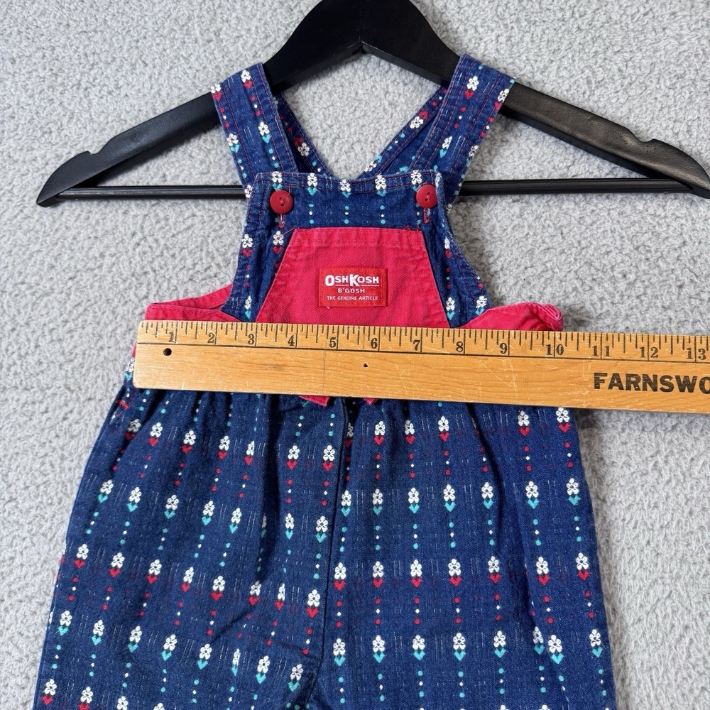 Vintage Oshkosh Overalls Girls 18M Blue Bow Embroidered Vestbak Floral USA Made - Picture 11 of 16